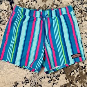 Vineyard Vines 5” Whale Logo Swim Trunks Mens Medium Blue Pink Stripe